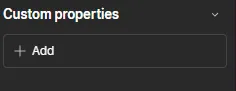 Le panneau de style de Webflow, section Custom properties, qui permet d'ajouter des propriétés CSS à la main